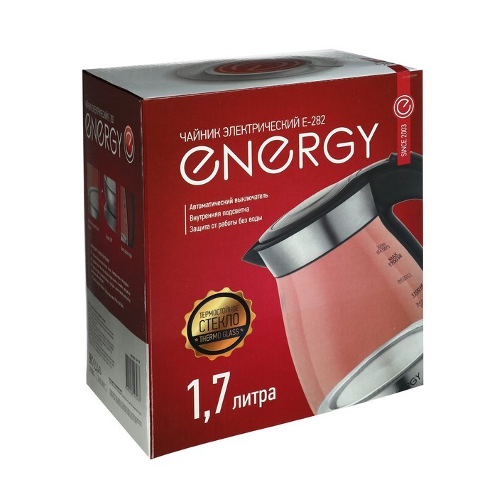 Чайник электрический ENERGY E-282, стекло, 1.7 л, 2200 Вт, серебристый - фото 51402974 Чайник электрический ENERGY E-282, стекло, 1.7 л, 2200 Вт, серебристый - фото 51402974