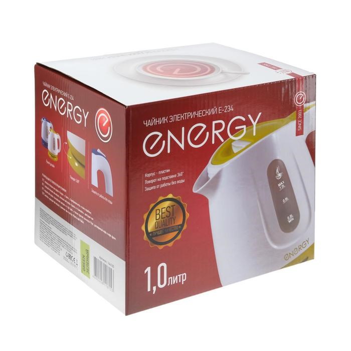 Чайник электрический ENERGY E-234, пластик, 1 л, 1100 Вт, бело-зелёный - фото 51402991 Чайник электрический ENERGY E-234, пластик, 1 л, 1100 Вт, бело-зелёный - фото 51402991