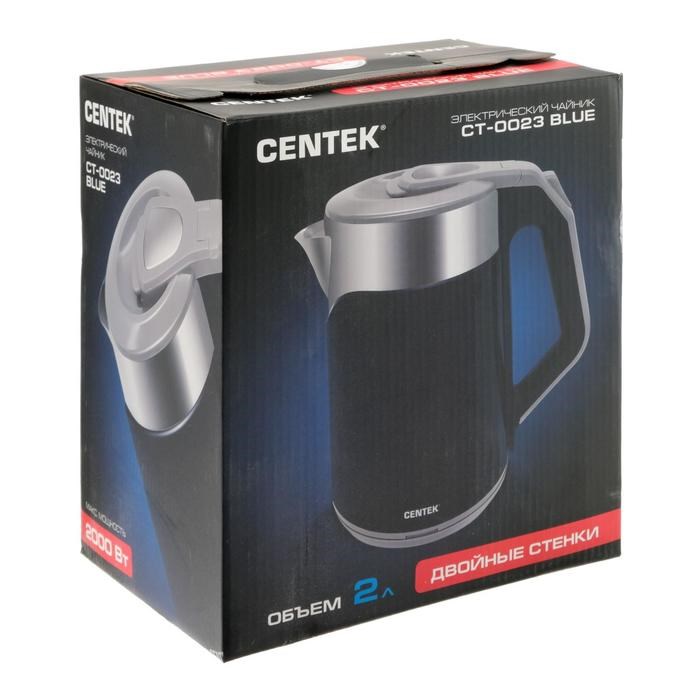 Чайник электрический Centek CT-0023 Blue, пластик, колба металл, 2 л, 2000 Вт, синий - фото 51403191 Чайник электрический Centek CT-0023 Blue, пластик, колба металл, 2 л, 2000 Вт, синий - фото 51403191