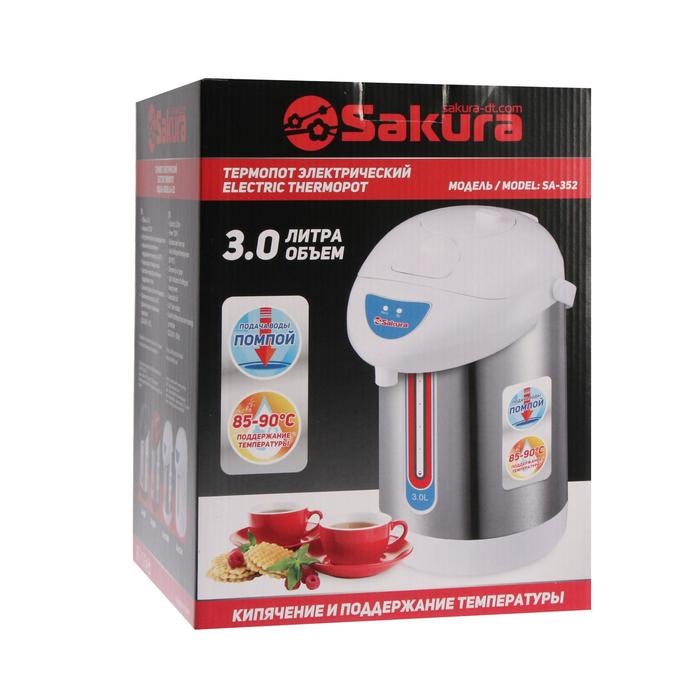 Термопот Sakura SA-352RS, 3 л, 750 Вт, красно-серебристый - фото 51403237 Термопот Sakura SA-352RS, 3 л, 750 Вт, красно-серебристый - фото 51403237
