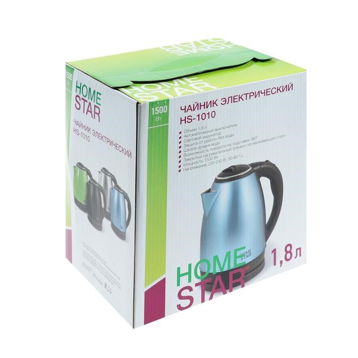 Чайник электрический HOMESTAR HS-1010, металл, 1.8 л, 1500 Вт, синий - фото 51403519 Чайник электрический HOMESTAR HS-1010, металл, 1.8 л, 1500 Вт, синий - фото 51403519
