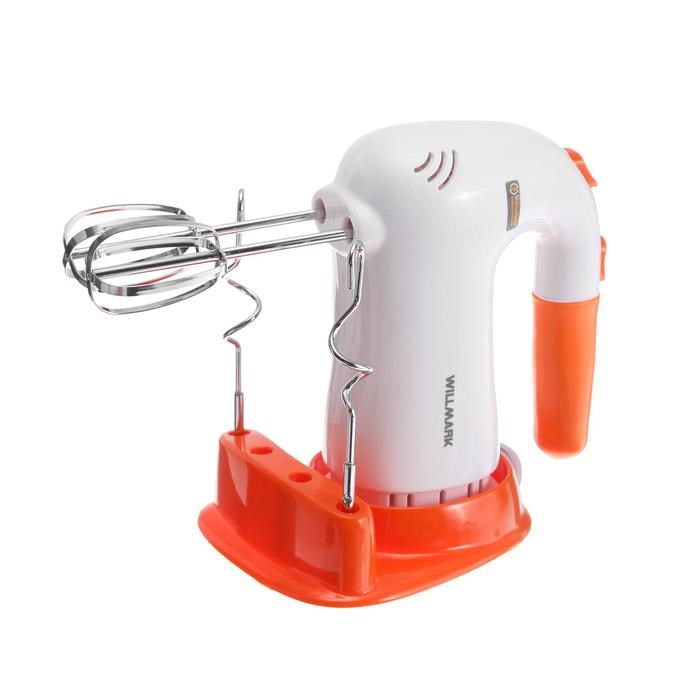 Миксер WILLMARK WHM-6023ST, ручной, 400 Вт, 5 скоростей, 2 насадки, подставка, оранжевый - фото 51403814 Миксер WILLMARK WHM-6023ST, ручной, 400 Вт, 5 скоростей, 2 насадки, подставка, оранжевый - фото 51403814