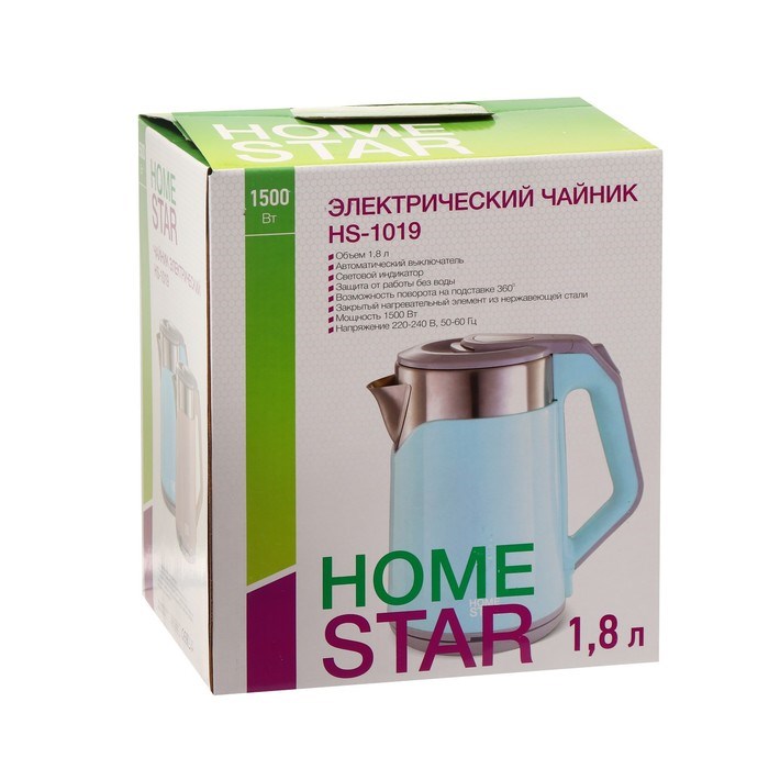 Чайник электрический HOMESTAR HS-1019, пластик, колба металл, 1.8 л, 1500 Вт, розовый - фото 51403906 Чайник электрический HOMESTAR HS-1019, пластик, колба металл, 1.8 л, 1500 Вт, розовый - фото 51403906