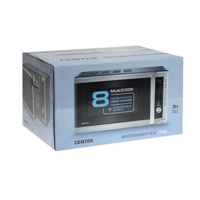 Микроволновая печь Centek CT-1582, 700 Вт, 20 л, 8 режимов, серебристая - фото 51404103 Микроволновая печь Centek CT-1582, 700 Вт, 20 л, 8 режимов, серебристая - фото 51404103