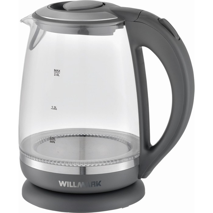 Чайник электрический WILLMARK WEK-2005G, стекло, 2 л, 2200 Вт, LED-подсветка, серый - фото 51404559 Чайник электрический WILLMARK WEK-2005G, стекло, 2 л, 2200 Вт, LED-подсветка, серый - фото 51404559