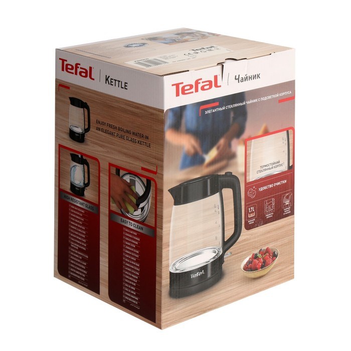 Чайник электрический Tefal KI840830, стекло, 1.7 л, 2200 Вт, чёрный - фото 51404569 Чайник электрический Tefal KI840830, стекло, 1.7 л, 2200 Вт, чёрный - фото 51404569