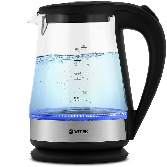 Чайник электрический Vitek VT-7077 MC, стекло, 1.7 л, 2200 Вт, чёрно-серебристый - фото 51405126 Чайник электрический Vitek VT-7077 MC, стекло, 1.7 л, 2200 Вт, чёрно-серебристый - фото 51405126