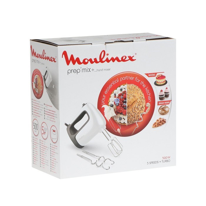 Миксер Moulinex HM460110, ручной, 500 Вт, 5 скоростей, 4 насадки, белый - фото 51405228 Миксер Moulinex HM460110, ручной, 500 Вт, 5 скоростей, 4 насадки, белый - фото 51405228