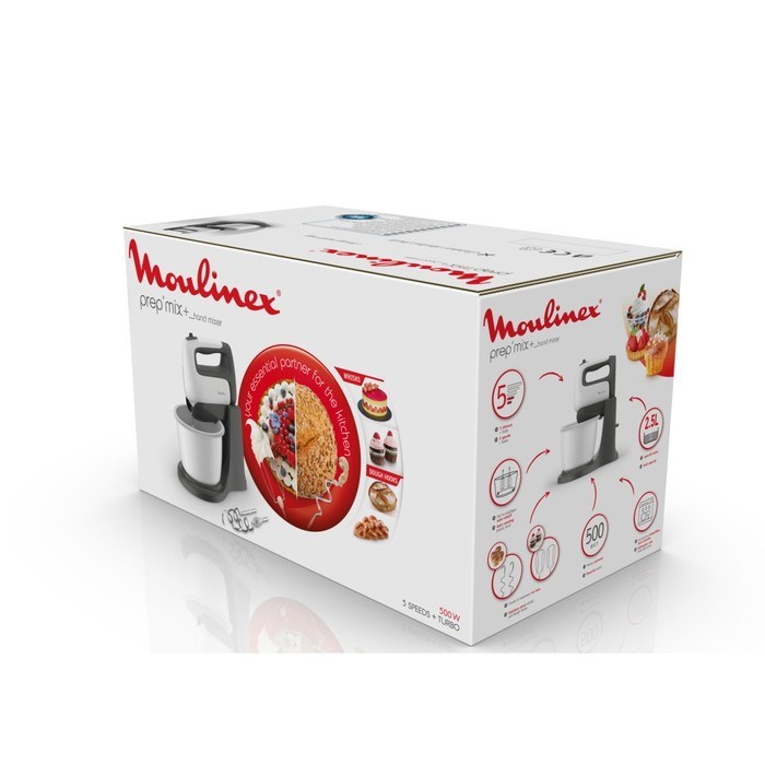 Миксер Moulinex HM464110, стационарный, 500 Вт, 5 скоростей, 4 насадки, бело-серый - фото 51405237 Миксер Moulinex HM464110, стационарный, 500 Вт, 5 скоростей, 4 насадки, бело-серый - фото 51405237