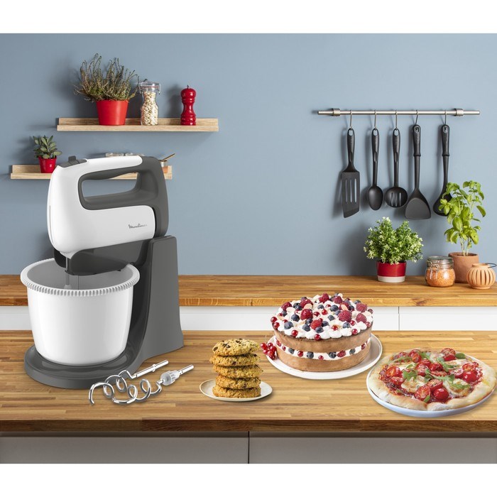 Миксер Moulinex HM464110, стационарный, 500 Вт, 5 скоростей, 4 насадки, бело-серый - фото 51405238 Миксер Moulinex HM464110, стационарный, 500 Вт, 5 скоростей, 4 насадки, бело-серый - фото 51405238