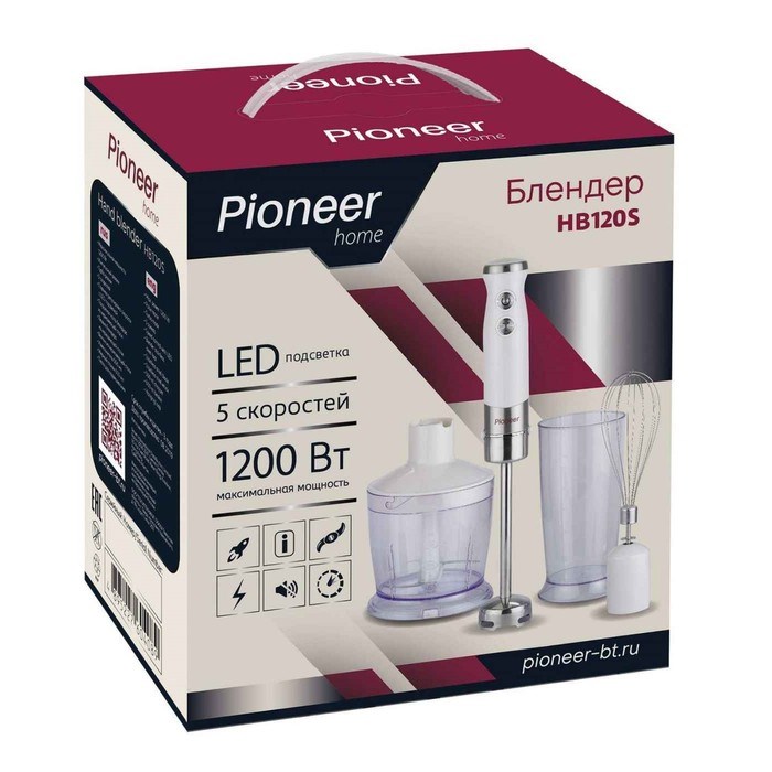 Блендер Pioneer HB120S, погружной, с LED подсветкой, 1200 Вт, 0.5/0.6 л, 5 скоростей, белый - фото 51405379 Блендер Pioneer HB120S, погружной, с LED подсветкой, 1200 Вт, 0.5/0.6 л, 5 скоростей, белый - фото 51405379