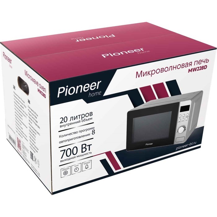 Микроволновая печь Pioneer MW228D, 700 Вт, 8 программ, 5 мощностей, 20 л, серебристая - фото 51405419 Микроволновая печь Pioneer MW228D, 700 Вт, 8 программ, 5 мощностей, 20 л, серебристая - фото 51405419