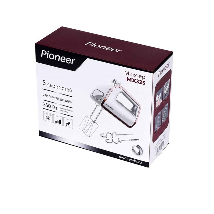 Миксер Pioneer MX325, ручной, 350 Вт, 5 скоростей, 2 насадки, бело-бордовый - фото 51405494 Миксер Pioneer MX325, ручной, 350 Вт, 5 скоростей, 2 насадки, бело-бордовый - фото 51405494