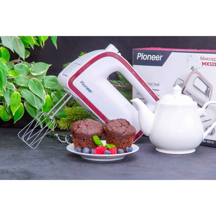 Миксер Pioneer MX325, ручной, 350 Вт, 5 скоростей, 2 насадки, бело-бордовый - фото 51405495 Миксер Pioneer MX325, ручной, 350 Вт, 5 скоростей, 2 насадки, бело-бордовый - фото 51405495