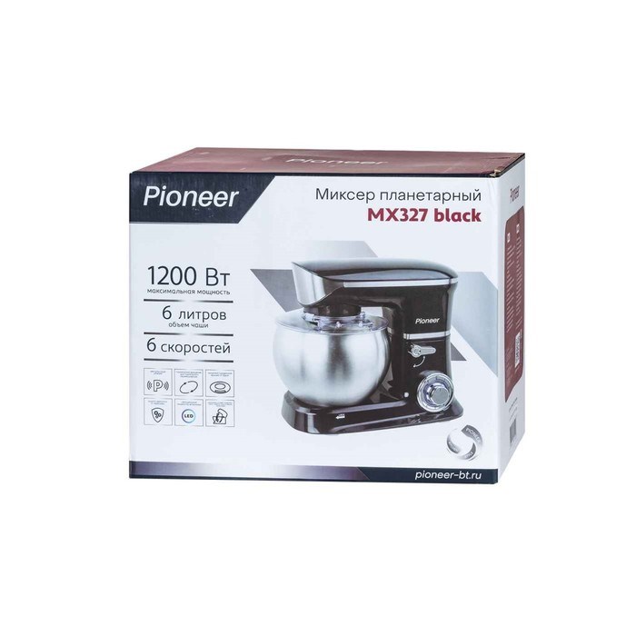 Миксер Pioneer MX327, планетарный, 1200 Вт, 6 скоростей, 6 л, чёрный - фото 51405521 Миксер Pioneer MX327, планетарный, 1200 Вт, 6 скоростей, 6 л, чёрный - фото 51405521