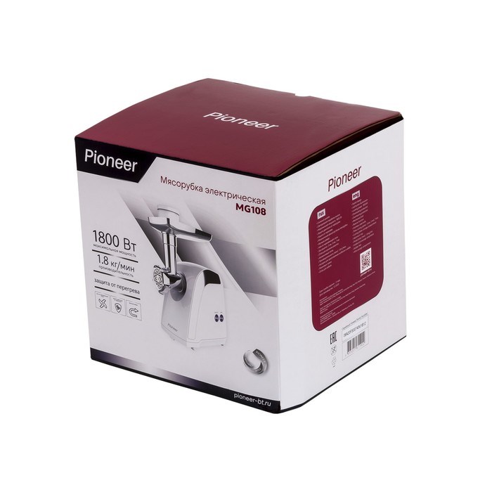 Мясорубка электрическая Pioneer MG108, 1800 Вт, реверс, белая - фото 51405604 Мясорубка электрическая Pioneer MG108, 1800 Вт, реверс, белая - фото 51405604