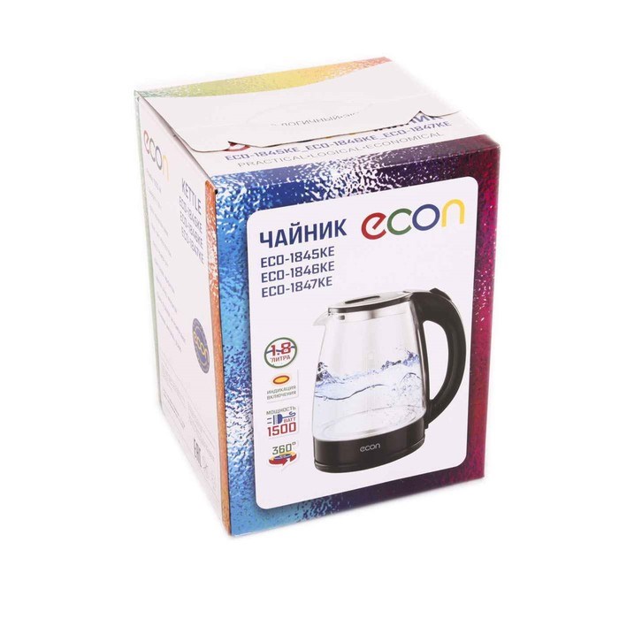 Чайник электрический Econ ECO-1846KE, 1500 Вт, стекло, 1,8 л, цвет голубой - фото 51405707 Чайник электрический Econ ECO-1846KE, 1500 Вт, стекло, 1,8 л, цвет голубой - фото 51405707