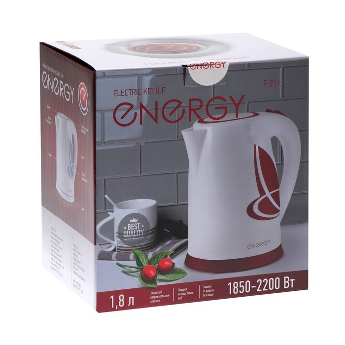 Чайник электрический ENERGY E-211, пластик, 1.8 л, 2200 Вт, бело-голубой - фото 51405848 Чайник электрический ENERGY E-211, пластик, 1.8 л, 2200 Вт, бело-голубой - фото 51405848