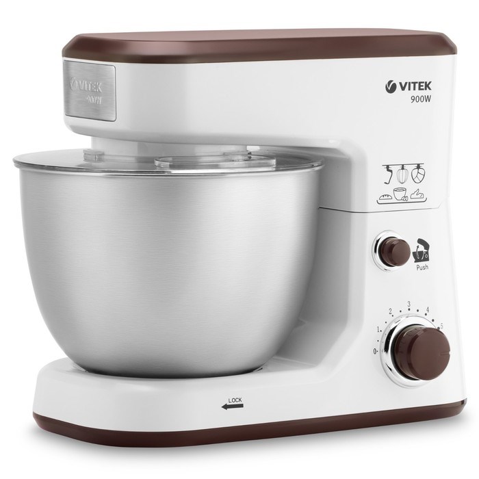 Кухонная машина Vitek VT-1433, 900 Вт, 4 л, 6 скоростей, 3 насадки, бело-коричневая - фото 51406073 Кухонная машина Vitek VT-1433, 900 Вт, 4 л, 6 скоростей, 3 насадки, бело-коричневая - фото 51406073