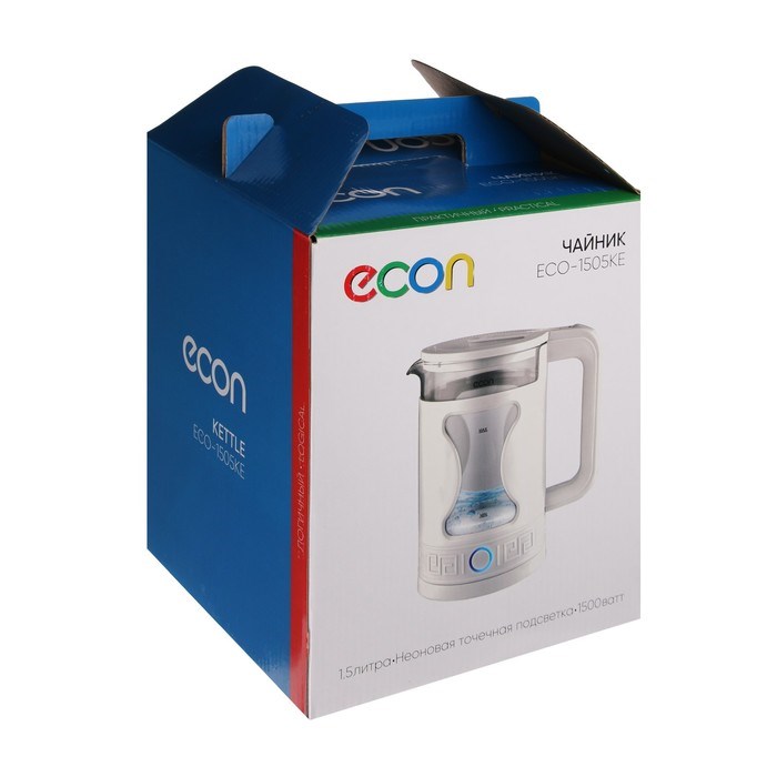 Чайник электрический Econ ECO-1505KE, 1500 Вт, стекло, 1.5 л, белый - фото 51406290 Чайник электрический Econ ECO-1505KE, 1500 Вт, стекло, 1.5 л, белый - фото 51406290
