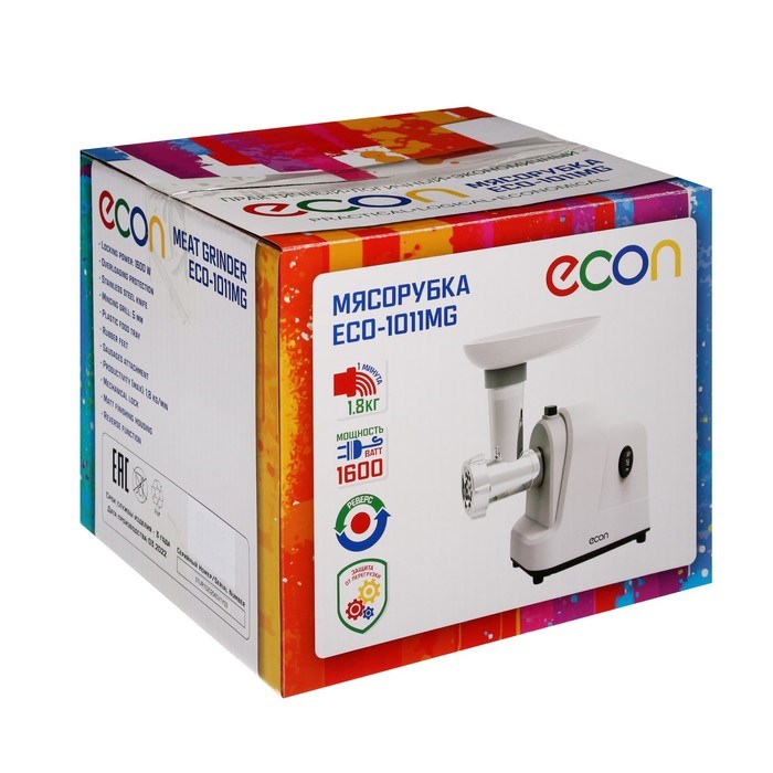Мясорубка Econ ECO-1011MG, 1600 Вт, реверс, кеббе, белая - фото 51406298 Мясорубка Econ ECO-1011MG, 1600 Вт, реверс, кеббе, белая - фото 51406298