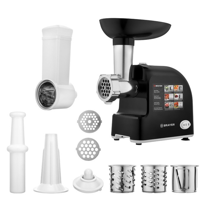 Мясорубка электрическая BRAYER 1603BR-BK, 1500 Вт, 2 диска, отсек для хране - фото 51406730 Мясорубка электрическая BRAYER 1603BR-BK, 1500 Вт, 2 диска, отсек для хране - фото 51406730