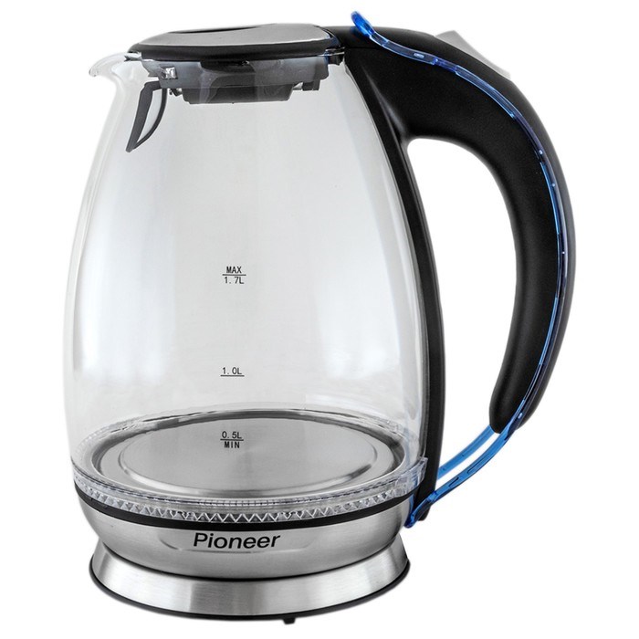 Чайник электрический Pioneer KE806G, стекло, 1.7 л, 2200 Вт, цвет чёрный с синим - фото 51406964 Чайник электрический Pioneer KE806G, стекло, 1.7 л, 2200 Вт, цвет чёрный с синим - фото 51406964