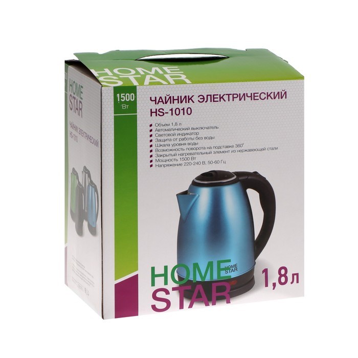Чайник электрический Homestar HS-1010, металл, 1.8 л, 1500 Вт, чёрный - фото 51407546 Чайник электрический Homestar HS-1010, металл, 1.8 л, 1500 Вт, чёрный - фото 51407546