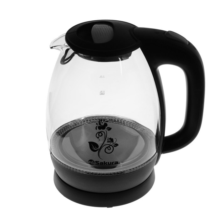 Чайник электрический Sakura SA-2715BK, стекло, 1.7 л, 2200 Вт, чёрный - фото 51407753 Чайник электрический Sakura SA-2715BK, стекло, 1.7 л, 2200 Вт, чёрный - фото 51407753