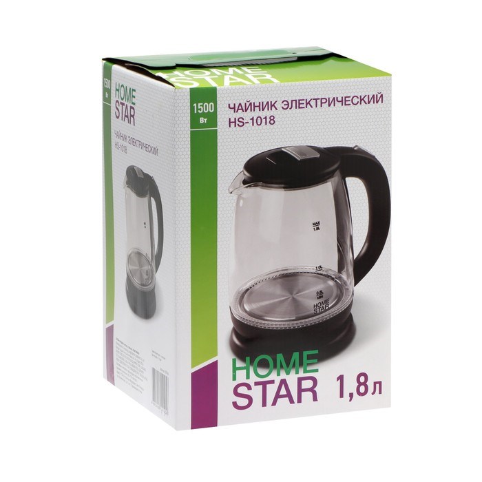 Чайник электрический Homestar HS-1018, стекло, 1.8 л, 1500 Вт, чёрный - фото 51407869 Чайник электрический Homestar HS-1018, стекло, 1.8 л, 1500 Вт, чёрный - фото 51407869