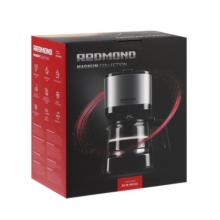 Кофеварка REDMOND RCM-M1531, капельная, 600 Вт, 0.6 л, чёрно-серебристая - фото 51407903 Кофеварка REDMOND RCM-M1531, капельная, 600 Вт, 0.6 л, чёрно-серебристая - фото 51407903