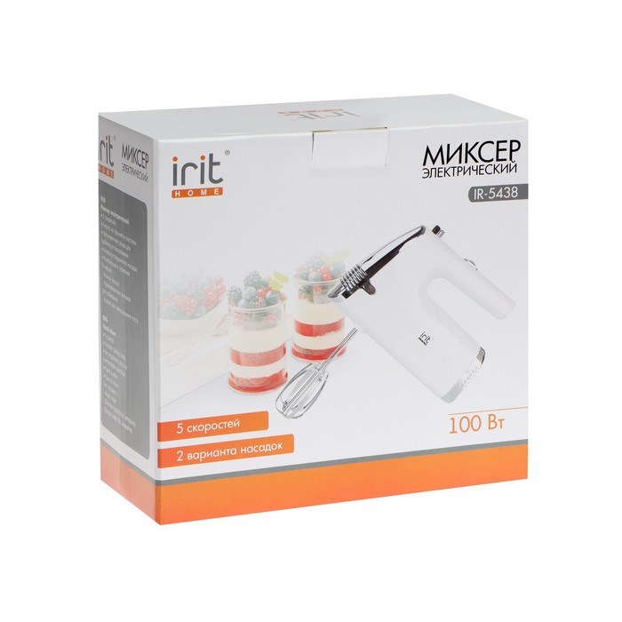 Миксер Irit IR-5438, ручной, 100 Вт, 5 скоростей, бело-серый - фото 51408192 Миксер Irit IR-5438, ручной, 100 Вт, 5 скоростей, бело-серый - фото 51408192
