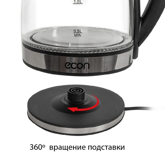 Чайник ECO-1838KE, стекло, электрический, 1.8 л, 1500 Вт, цвет чёрный - фото 51409175 Чайник ECO-1838KE, стекло, электрический, 1.8 л, 1500 Вт, цвет чёрный - фото 51409175