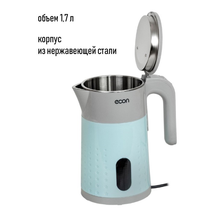 Чайник ECO-1884KE, металл, электрический, 1.7 л, 1500 Вт, цвет серый с голубым - фото 51409421 Чайник ECO-1884KE, металл, электрический, 1.7 л, 1500 Вт, цвет серый с голубым - фото 51409421
