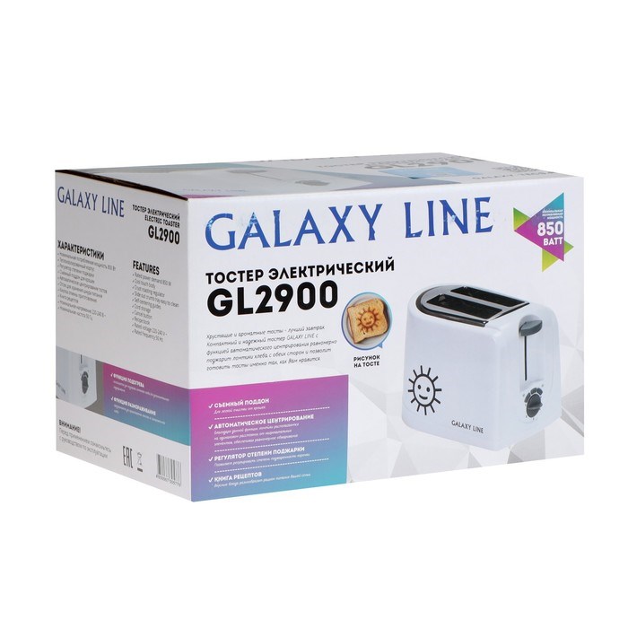 Тостер Galaxy 2900, 850 Вт, 5 режимов прожарки, 2 тоста, белый - фото 51409529 Тостер Galaxy 2900, 850 Вт, 5 режимов прожарки, 2 тоста, белый - фото 51409529