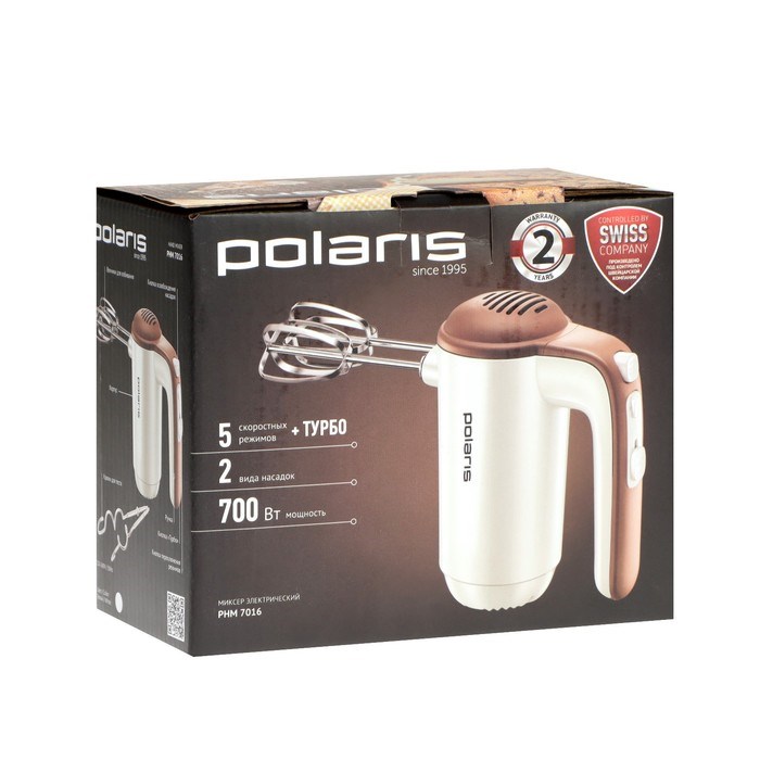 Миксер Polaris PHM 7016, ручной, 700 Вт, бело-коричневый - фото 51409918 Миксер Polaris PHM 7016, ручной, 700 Вт, бело-коричневый - фото 51409918