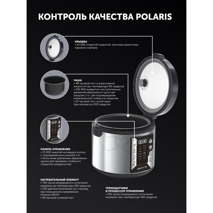 Мультиварка Polaris PMC 0524, 750 Вт, 5 л, 45 программ, серебристо-чёрная - фото 51409933 Мультиварка Polaris PMC 0524, 750 Вт, 5 л, 45 программ, серебристо-чёрная - фото 51409933