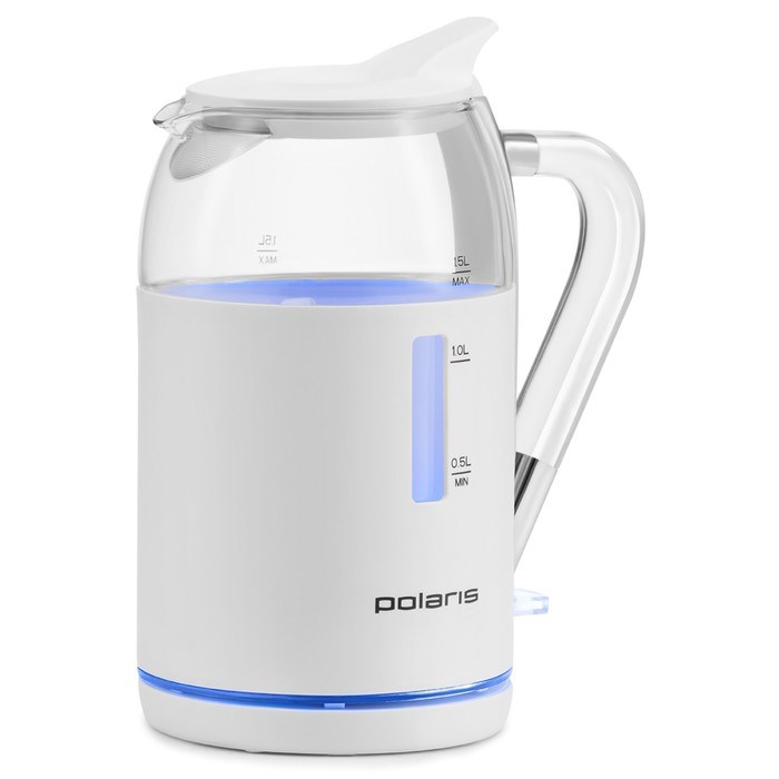 Чайник электрический Polaris PWK 1563CGL, стекло, 1.5 л, 2200 Вт, белый - фото 51410088 Чайник электрический Polaris PWK 1563CGL, стекло, 1.5 л, 2200 Вт, белый - фото 51410088