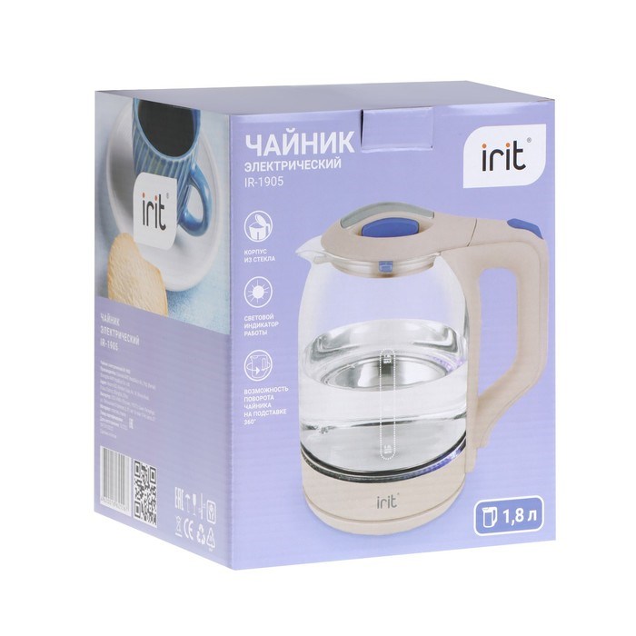 Чайник электрический Irit IR-1905, стекло, 1.8 л, 1500 Вт, бежевый - фото 51410245 Чайник электрический Irit IR-1905, стекло, 1.8 л, 1500 Вт, бежевый - фото 51410245