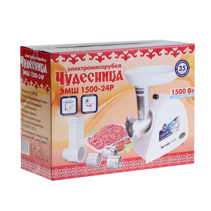 Мясорубка "Чудесница" ЭМШ 1500-24Р, 1500 Вт, реверс, белая - фото 51410426 Мясорубка "Чудесница" ЭМШ 1500-24Р, 1500 Вт, реверс, белая - фото 51410426