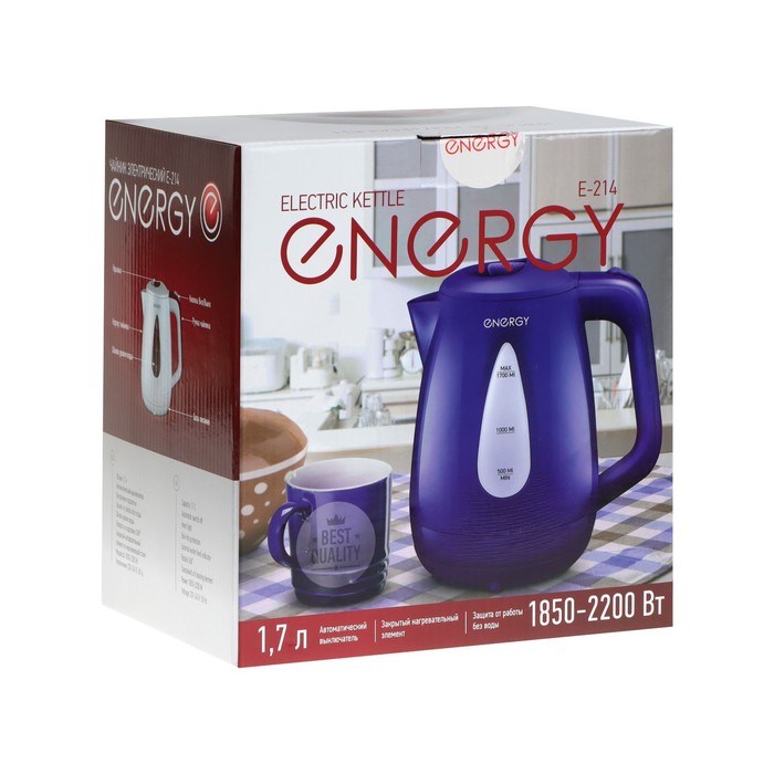 Чайник электрический ENERGY E-214, пластик, 1.7 л, 2200 Вт, бело-голубой - фото 51410446 Чайник электрический ENERGY E-214, пластик, 1.7 л, 2200 Вт, бело-голубой - фото 51410446