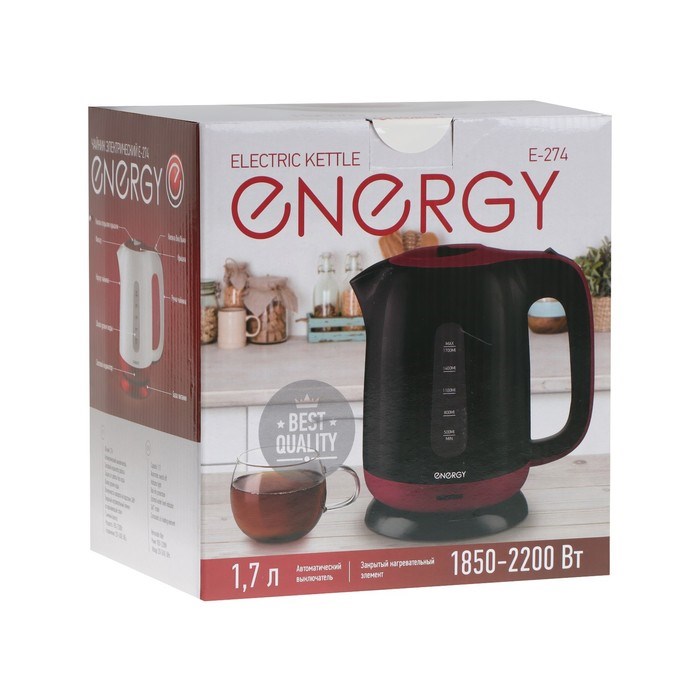Чайник электрический ENERGY E-274, пластик, 1.7 л, 2200 Вт, бело-серый - фото 51410457 Чайник электрический ENERGY E-274, пластик, 1.7 л, 2200 Вт, бело-серый - фото 51410457