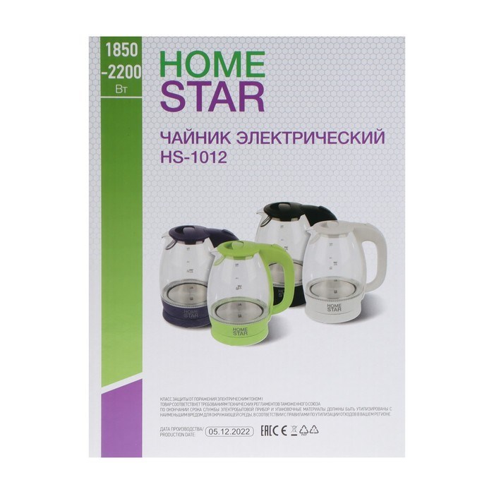 Чайник электрический Homestar HS-1012, стекло, 1.7 л, 2200 Вт, зеленый - фото 51410519 Чайник электрический Homestar HS-1012, стекло, 1.7 л, 2200 Вт, зеленый - фото 51410519