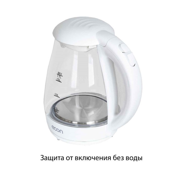 Чайник электрический Econ ECO-1739KE, 2200Вт, стекло, 1,7 л, цвет белый - фото 51410547 Чайник электрический Econ ECO-1739KE, 2200Вт, стекло, 1,7 л, цвет белый - фото 51410547