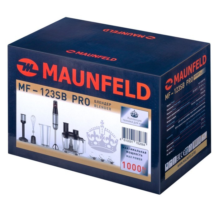 Блендер MAUNFELD MF-123SB PRO, погружной, 1000 Вт, 0.8 л, 4 скорости, 7 насадок, чёрный - фото 51410560 Блендер MAUNFELD MF-123SB PRO, погружной, 1000 Вт, 0.8 л, 4 скорости, 7 насадок, чёрный - фото 51410560