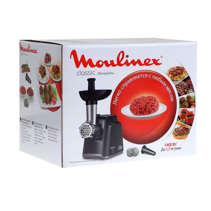 Мясорубка MOULINEX ME105830, 1400 Вт, 1.7 кг/мин, реверс, 3 насадки, чёрная - фото 51410871 Мясорубка MOULINEX ME105830, 1400 Вт, 1.7 кг/мин, реверс, 3 насадки, чёрная - фото 51410871