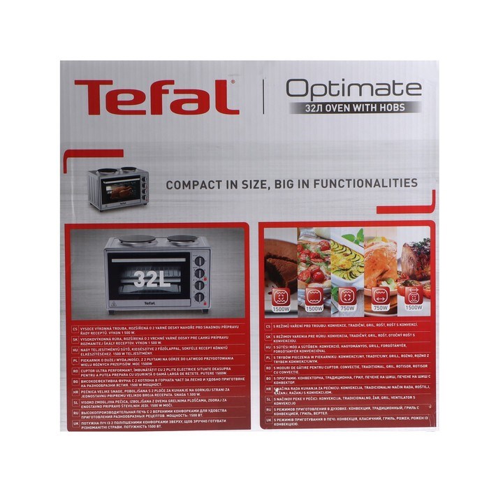 Мини печь Tefal OF463D30, 3000 Вт, 32 л, гриль, конвекция, таймер, серебристо-чёрная - фото 51410933 Мини печь Tefal OF463D30, 3000 Вт, 32 л, гриль, конвекция, таймер, серебристо-чёрная - фото 51410933