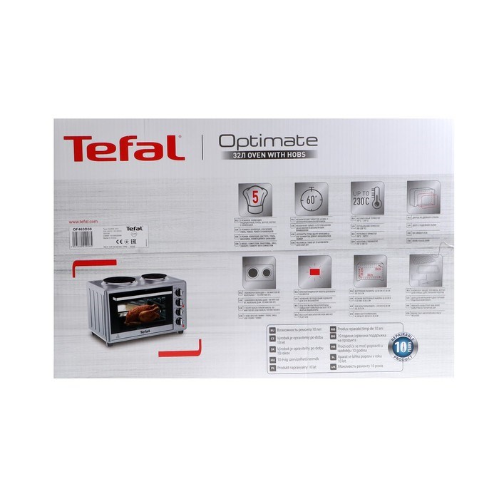 Мини печь Tefal OF463D30, 3000 Вт, 32 л, гриль, конвекция, таймер, серебристо-чёрная - фото 51410934 Мини печь Tefal OF463D30, 3000 Вт, 32 л, гриль, конвекция, таймер, серебристо-чёрная - фото 51410934