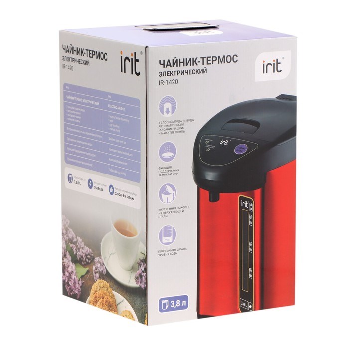 Термопот Irit IR-1420, 3.8 л, 750 Вт, поддержание температуры, чёрно-красный - фото 51410994 Термопот Irit IR-1420, 3.8 л, 750 Вт, поддержание температуры, чёрно-красный - фото 51410994