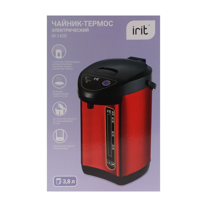 Термопот Irit IR-1420, 3.8 л, 750 Вт, поддержание температуры, чёрно-красный - фото 51410996 Термопот Irit IR-1420, 3.8 л, 750 Вт, поддержание температуры, чёрно-красный - фото 51410996